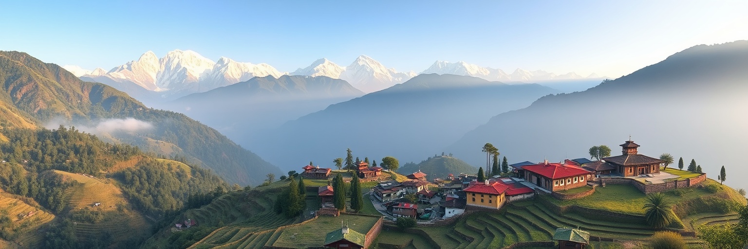 Himalayan landscape with traditional village